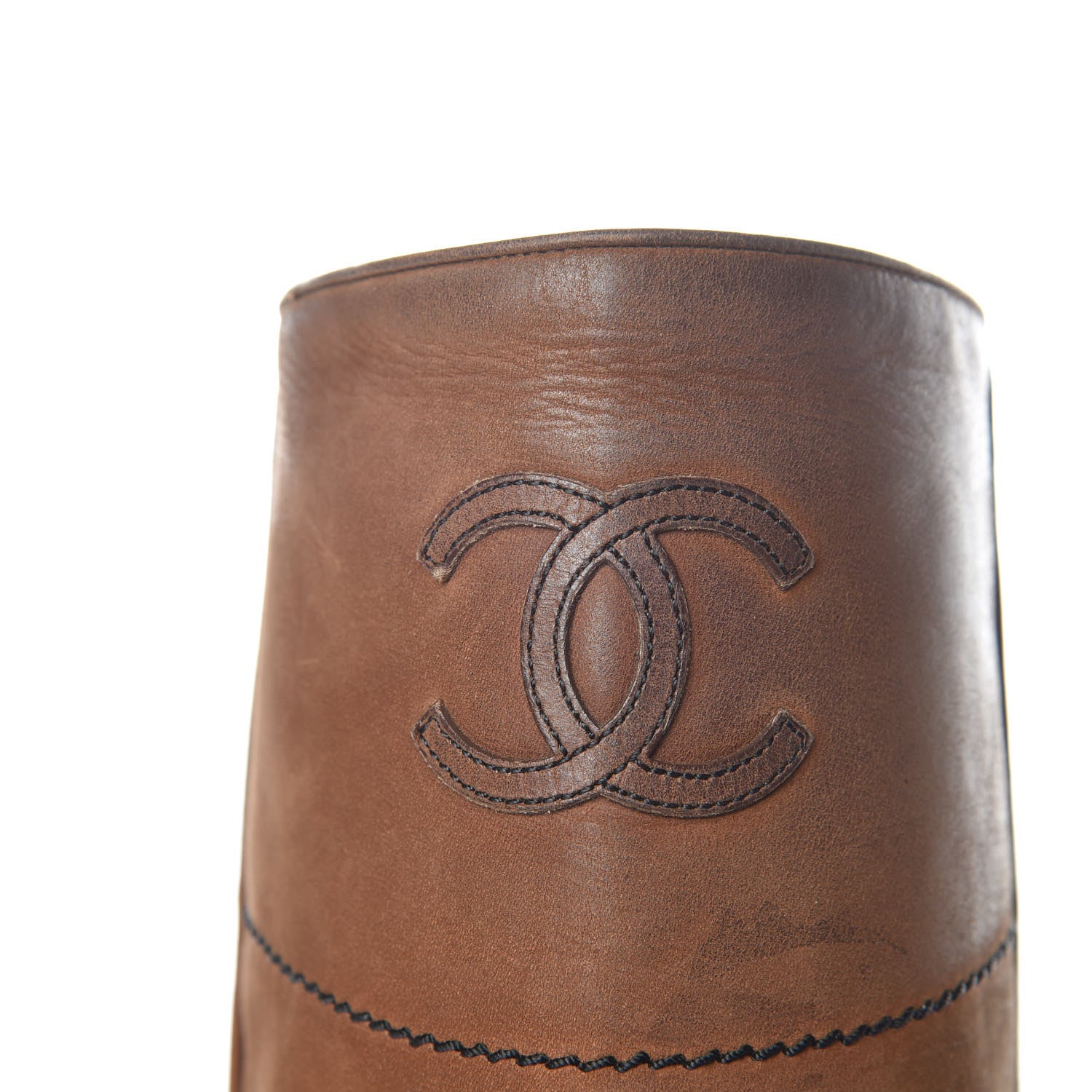 Chanel Calfskin Ascot CC Knee High Boots 37 Light Brown 11 of 14