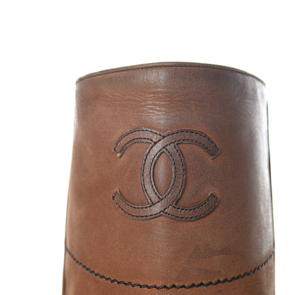 Chanel Calfskin Ascot CC Knee High Boots 37 Light Brown 11 of 14