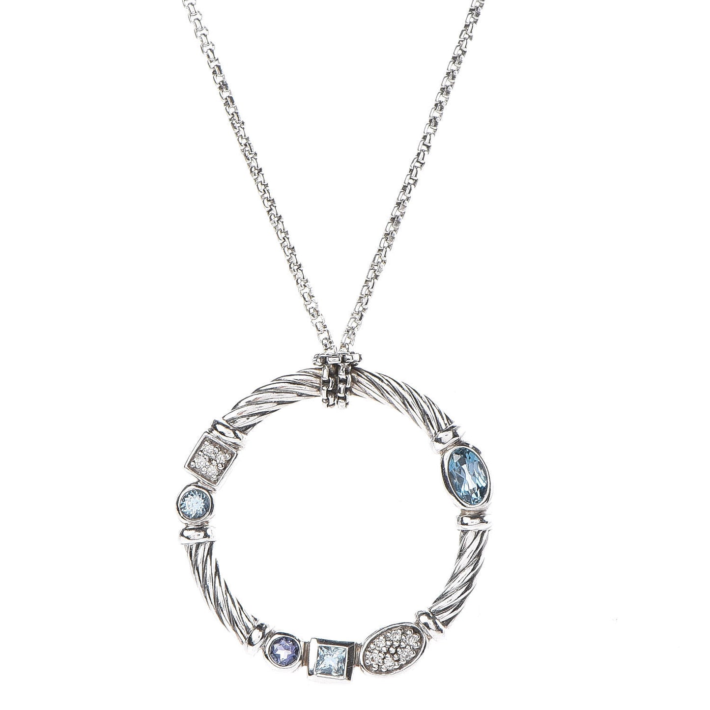 Sterling Silver Diamond Blue Topaz Hampton Blue Topaz Iolite Confetti Pendant Necklace