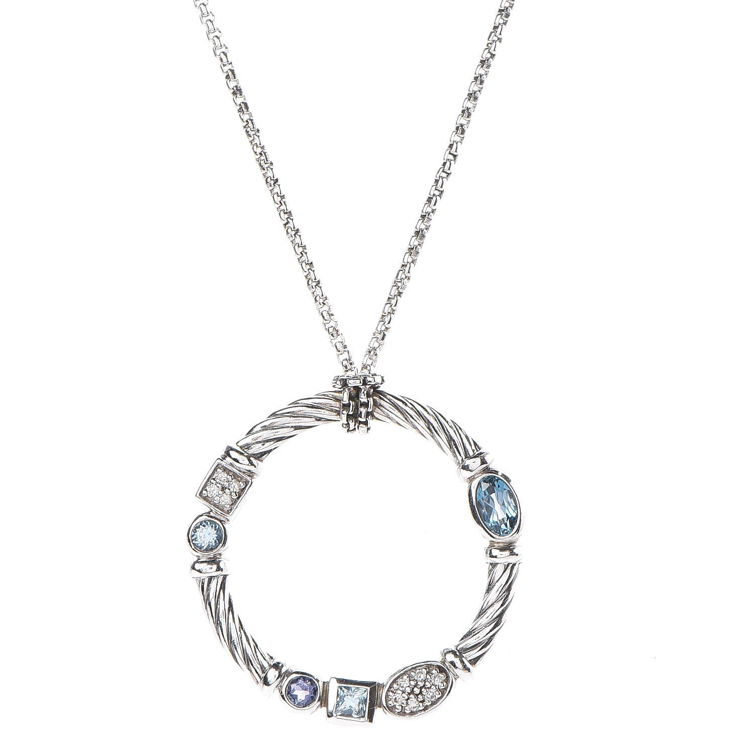 David Yurman Sterling Silver Diamond Blue Topaz Hampton Blue Topaz Iolite Confetti Pendant Necklace 4 of 6