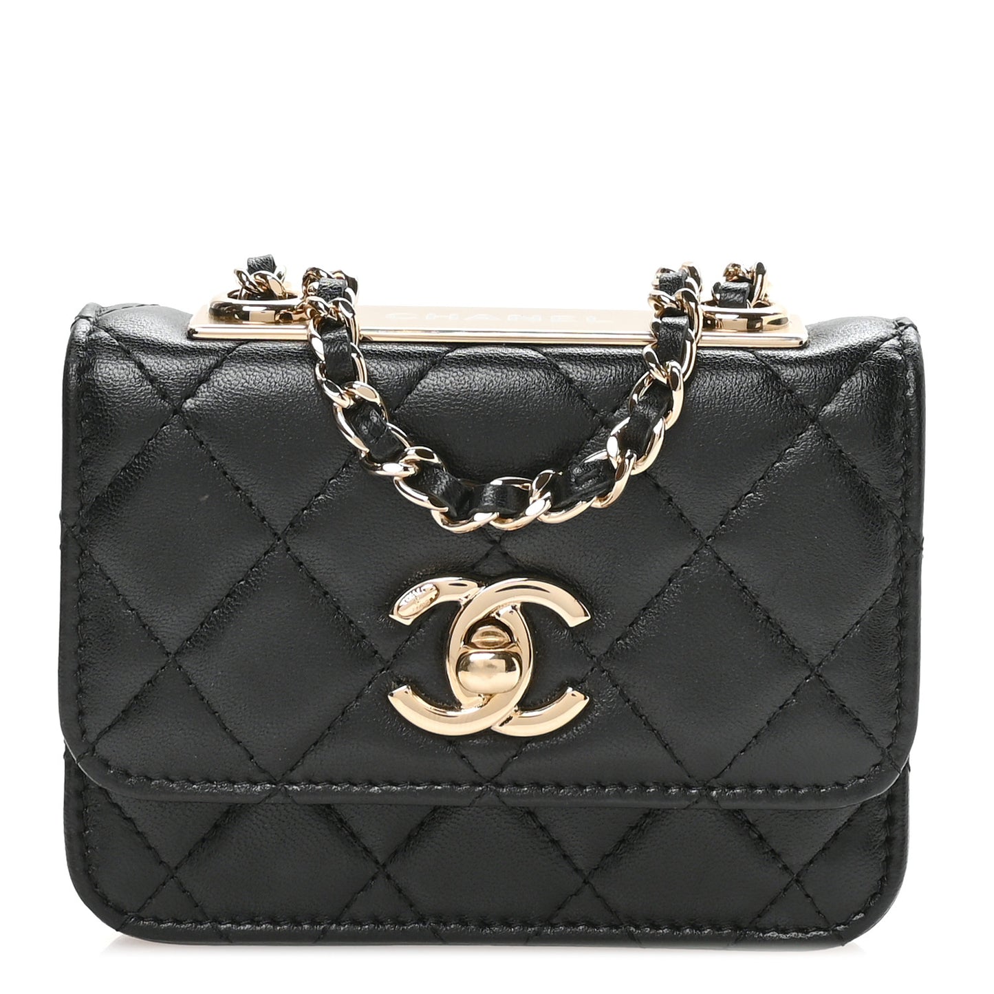 Lambskin Quilted Trendy CC Card Holder On Chain Black