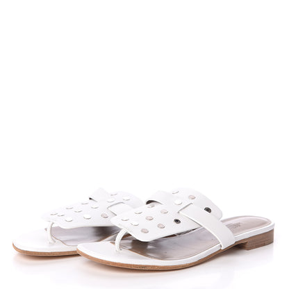 Hermes Calfskin Palladium Opium Clous De Selle Sandals 38.5 White 3 of 7