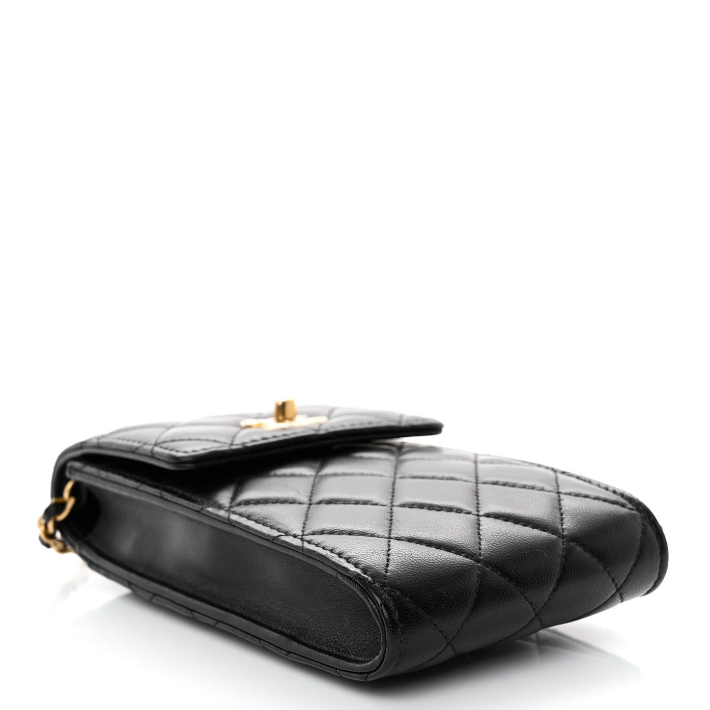 Lambskin Quilted Vertical Pearl Crush Flap With Chain Black