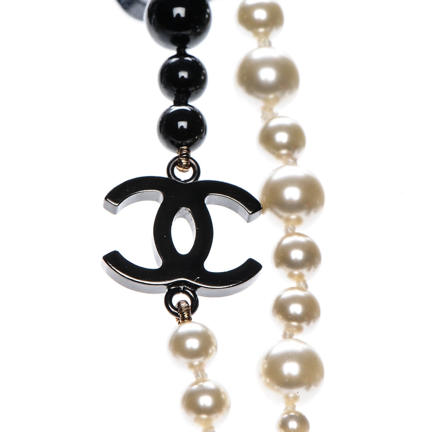 Chanel Pearl Beaded CC Long Necklace Black White 5 of 6