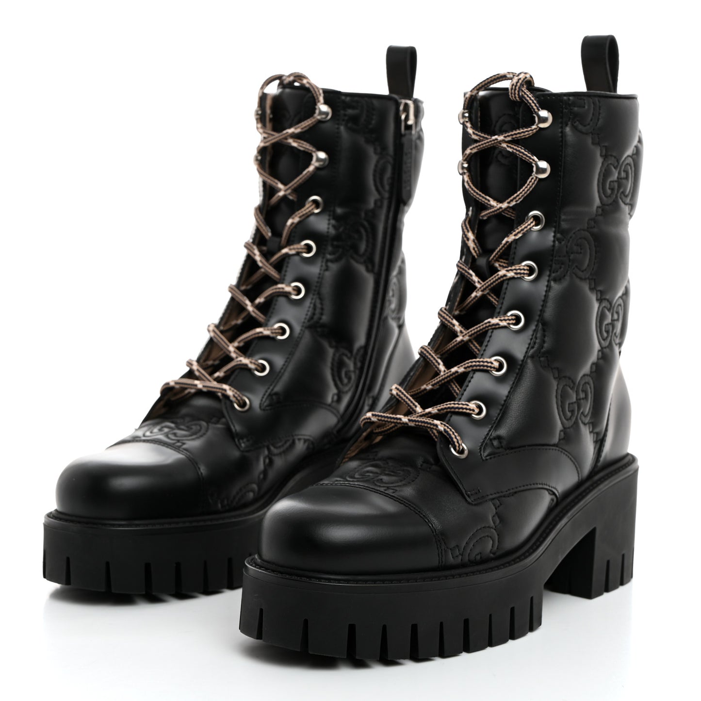 Cordovan Lux Nappa GG Matelasse Lace Up 60mm Combat Boots 37 Black
