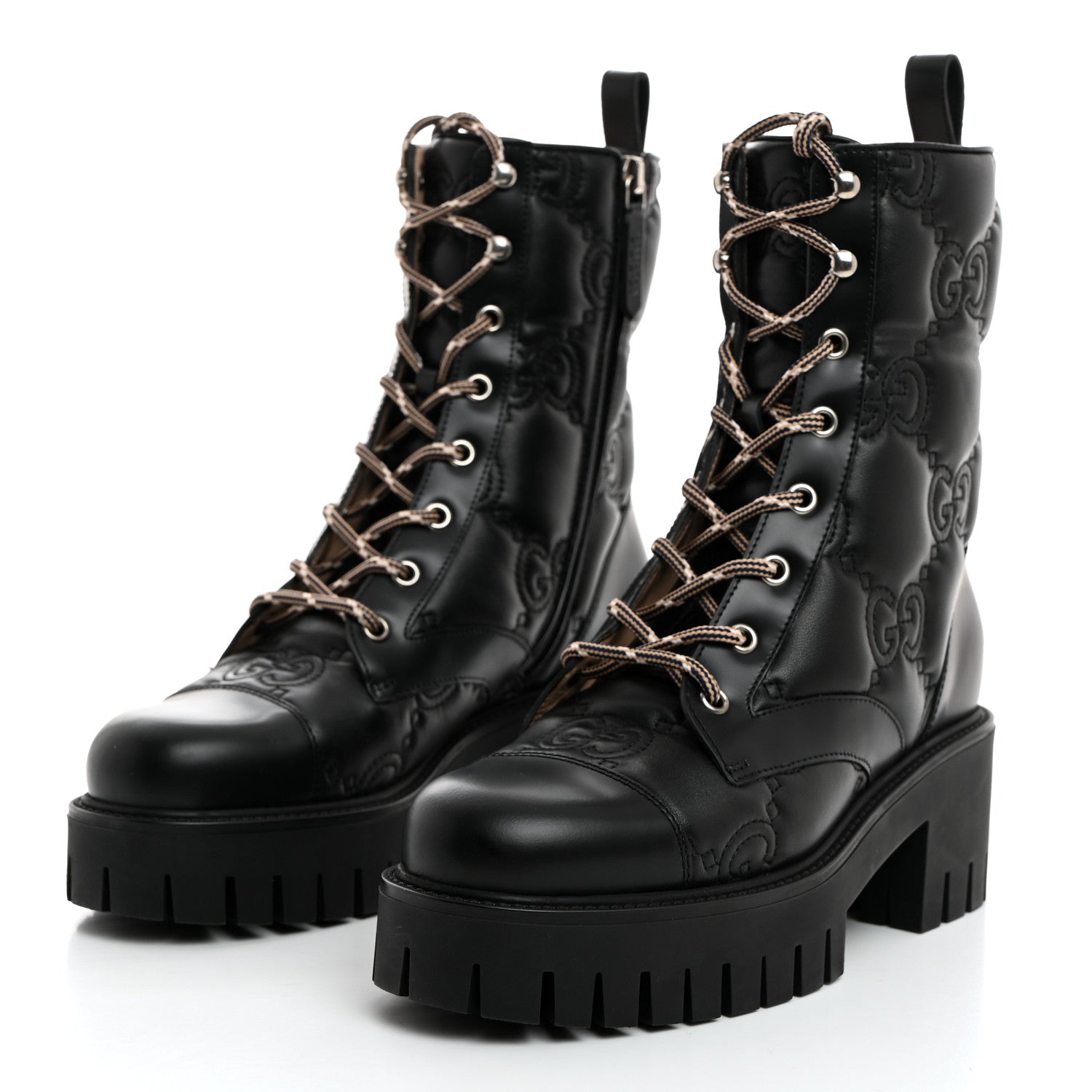 Gucci Cordovan Lux Nappa GG Matelasse Lace Up 60mm Combat Boots 37 Black 3 of 9