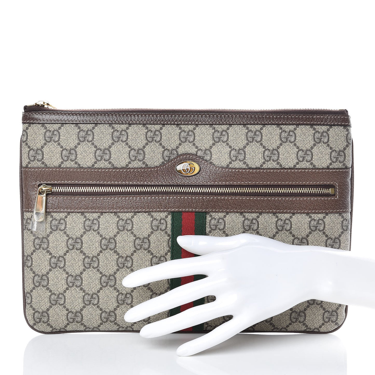 GG Supreme Monogram Large Ophidia Pouch Clutch Brown