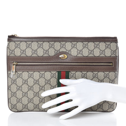 Gucci GG Supreme Monogram Large Ophidia Pouch Clutch Brown 2 of 10