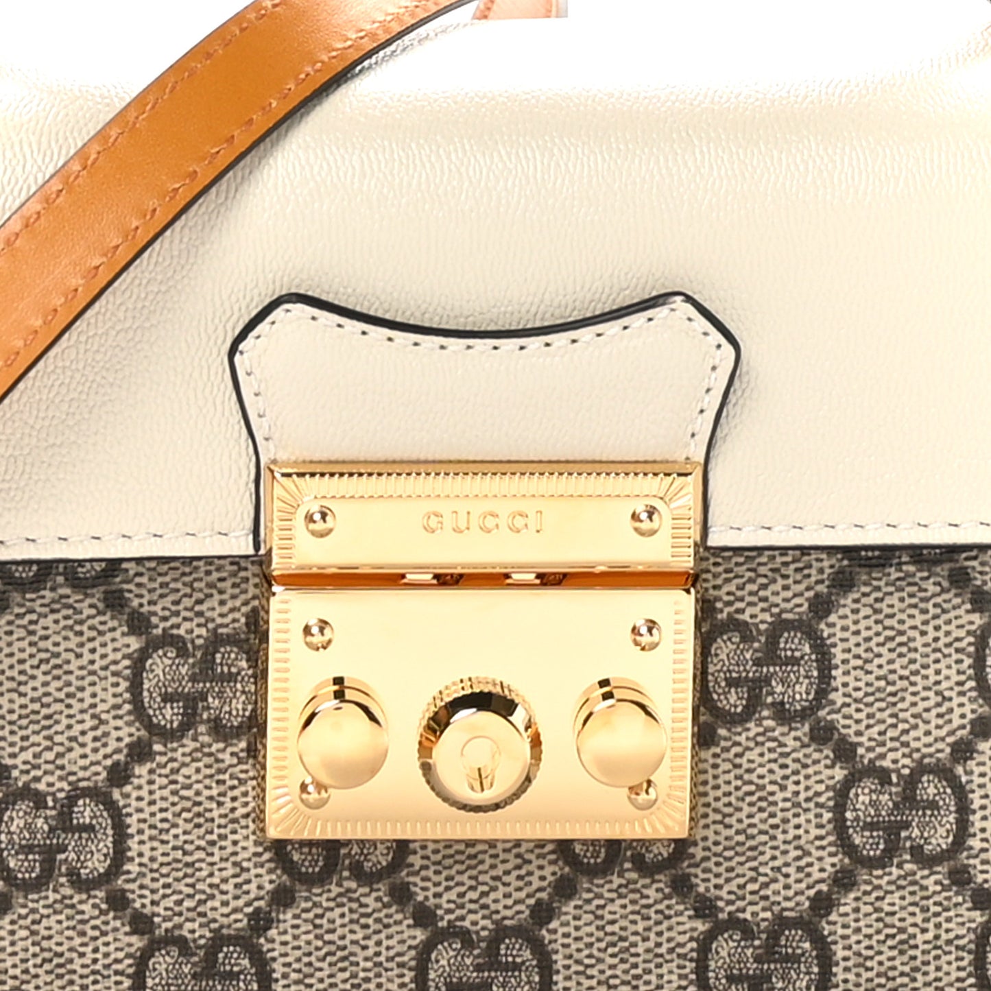 GG Supreme Monogram New Sakai Calfskin Mini Padlock Top Handle Shoulder Bag Beige Ebony Mystic White Sun Oil