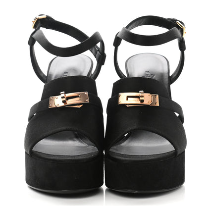 Hermes Velvet Goatskin Calas Sandals 38.5 Black 2 of 9