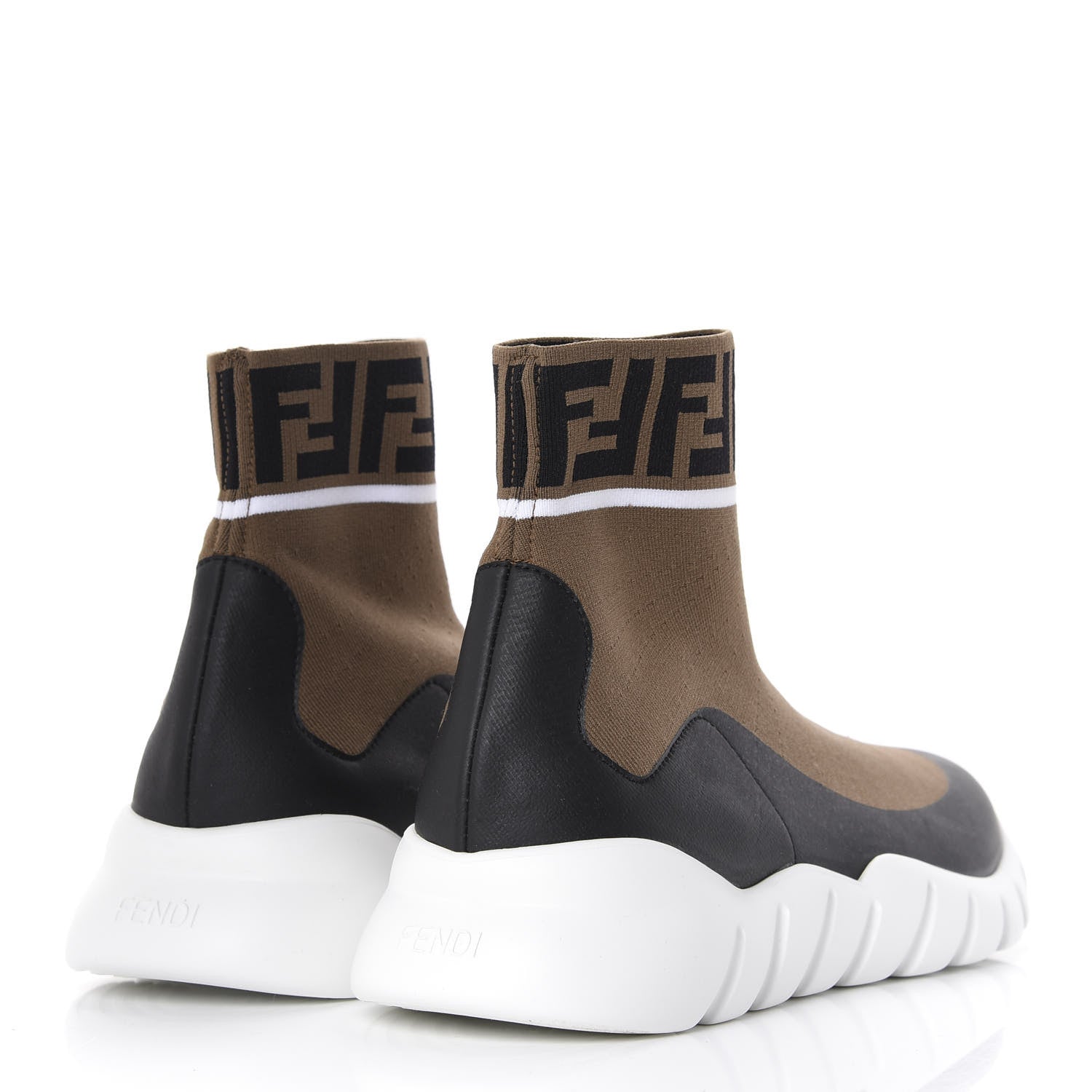 Fendi Stretch Knit Jacquard FF Reloaded Mens High Top Sock Sneakers 5 Tobacco Black 4 of 10