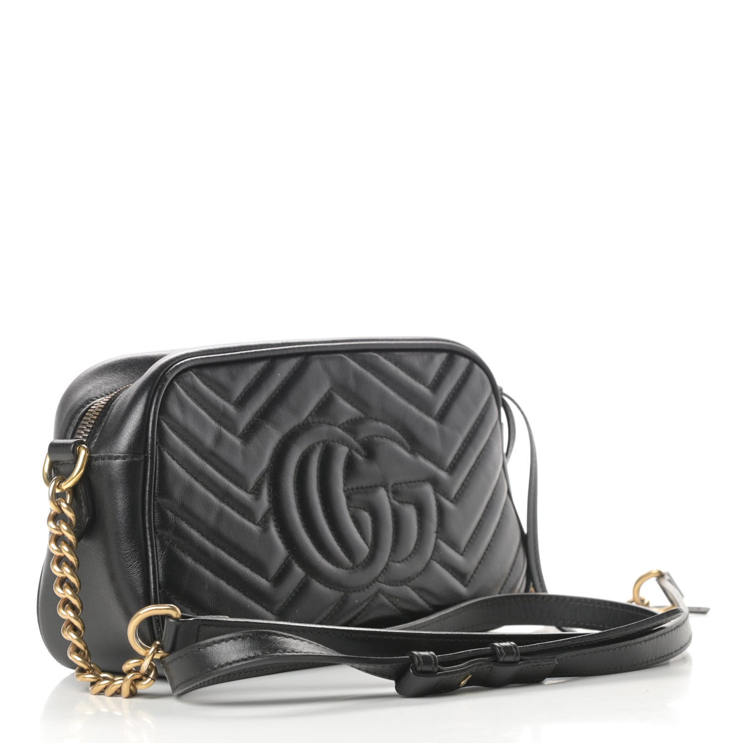 Calfskin Matelasse Small GG Marmont Chain Shoulder Bag Black