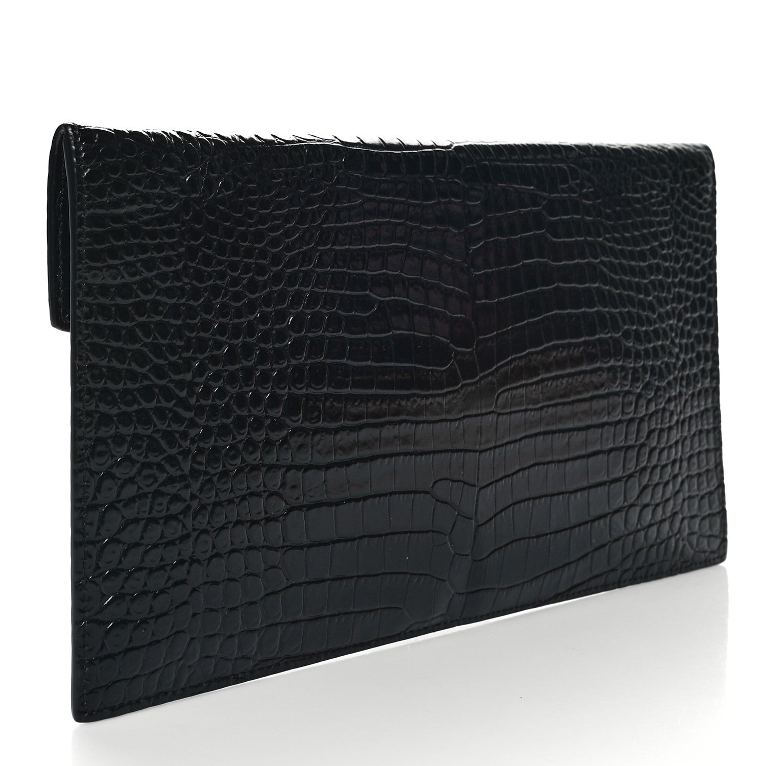 Saint Laurent Calfskin Crocodile Embossed Uptown Monogram Pouch Black 3 of 10