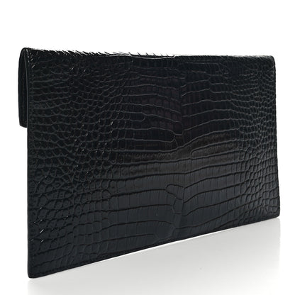 Saint Laurent Calfskin Crocodile Embossed Uptown Monogram Pouch Black 3 of 10