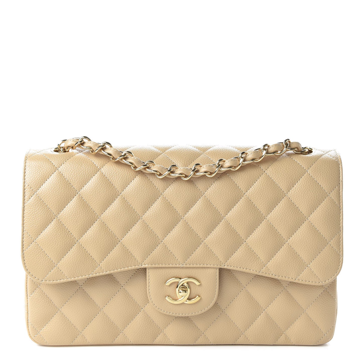 Caviar Quilted Jumbo Double Flap Beige Clair
