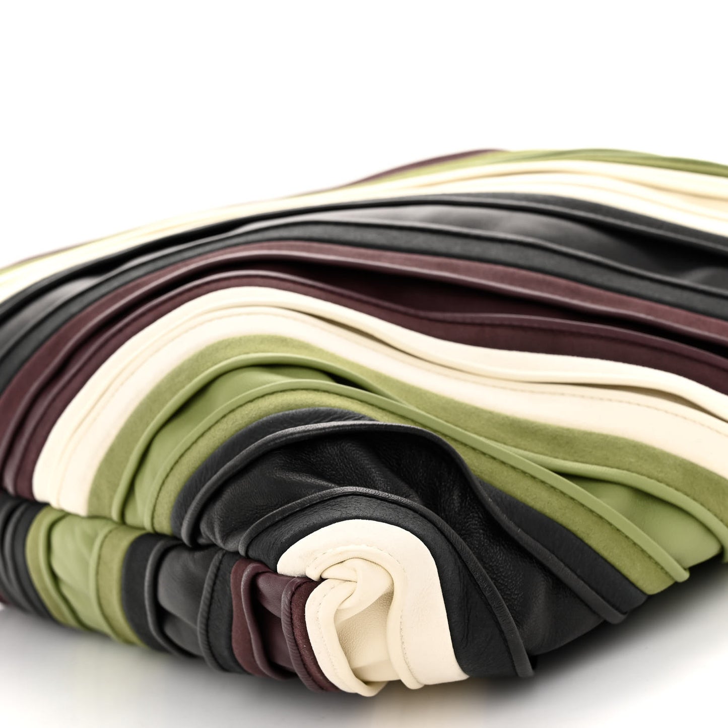 Calfskin Suede Striped Large Hop Black Matcha Leaf Jam White