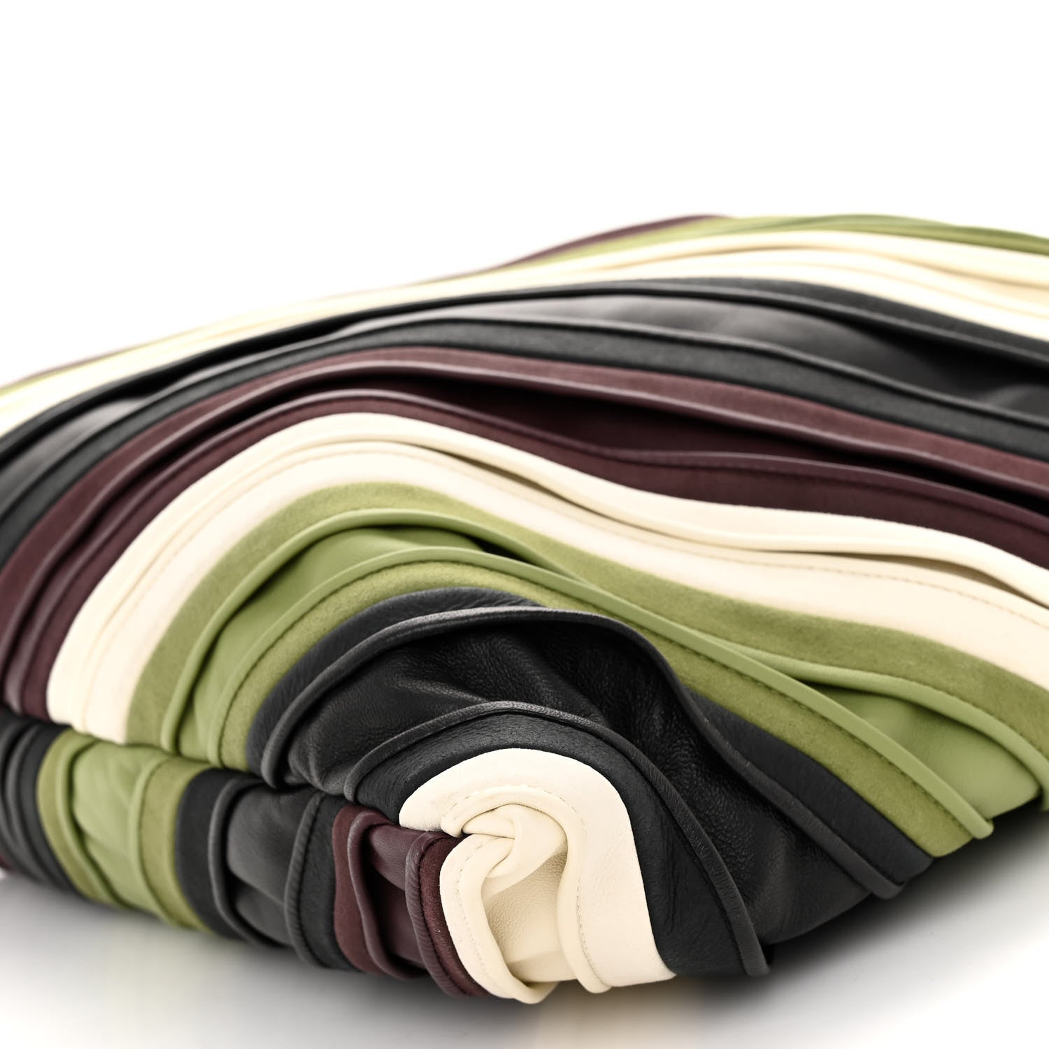 Bottega Veneta Calfskin Suede Striped Large Hop Black Matcha Leaf Jam White 9 of 9