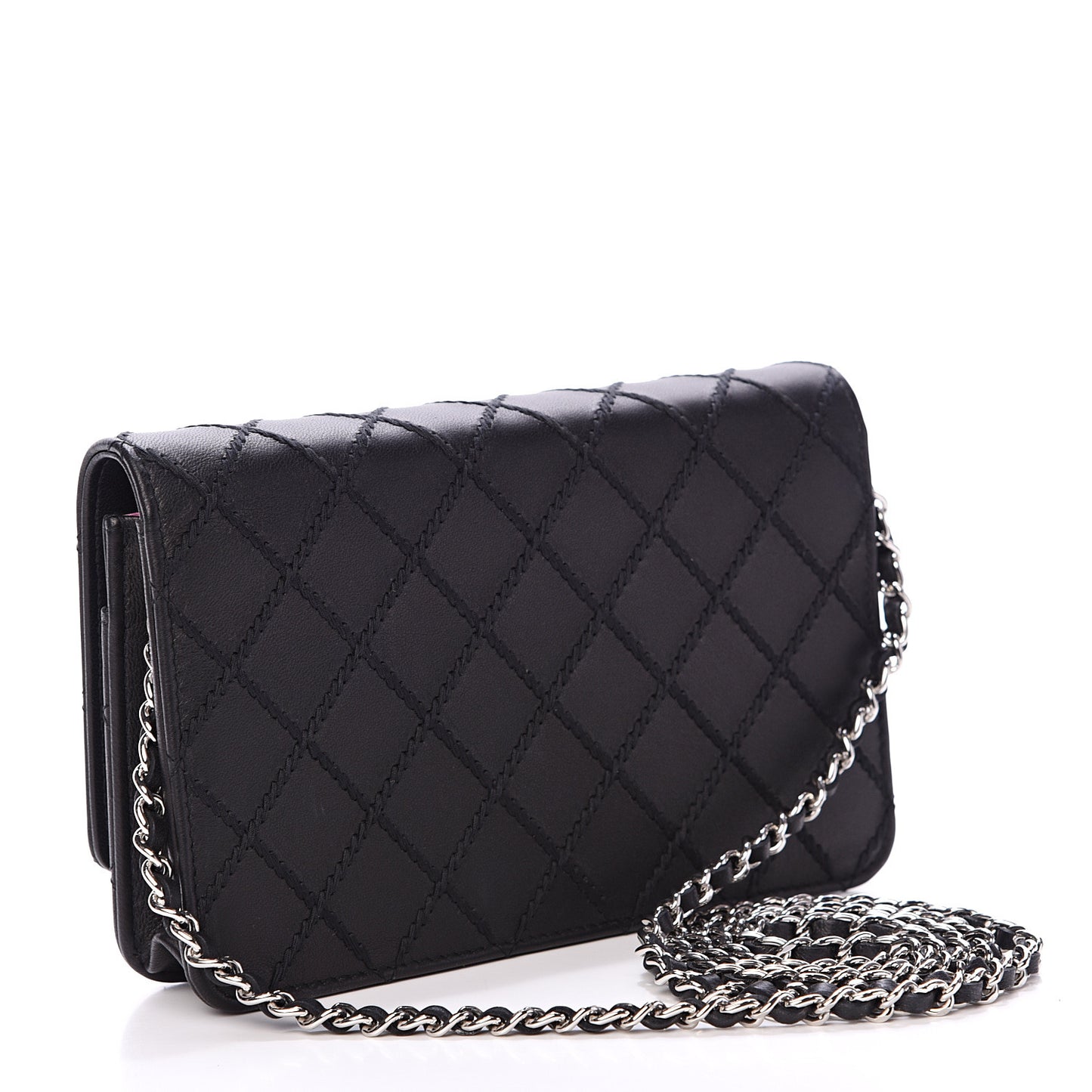 Calfskin Whipstitch Wallet On Chain WOC Black