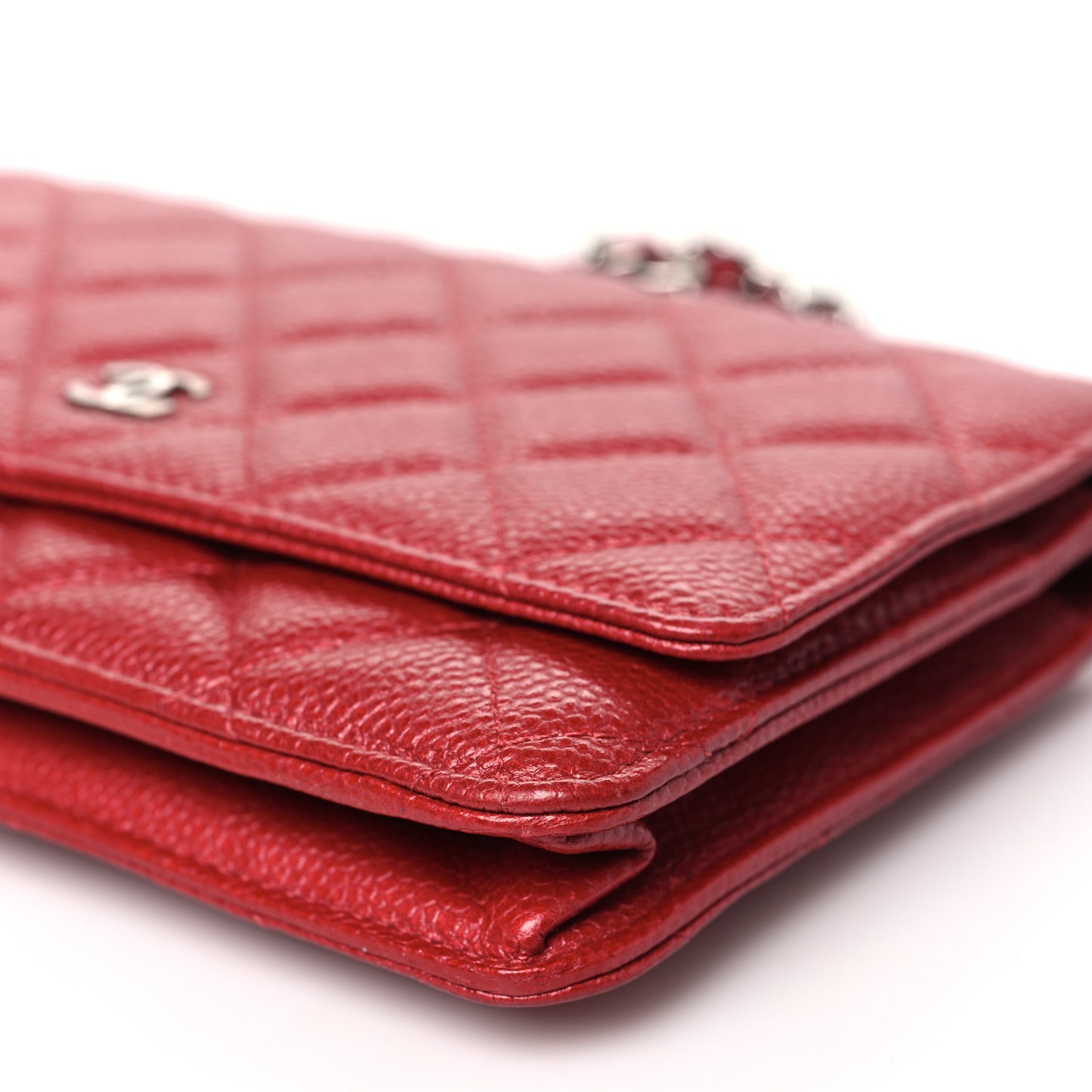 Caviar Quilted Wallet on Chain WOC Dark Red