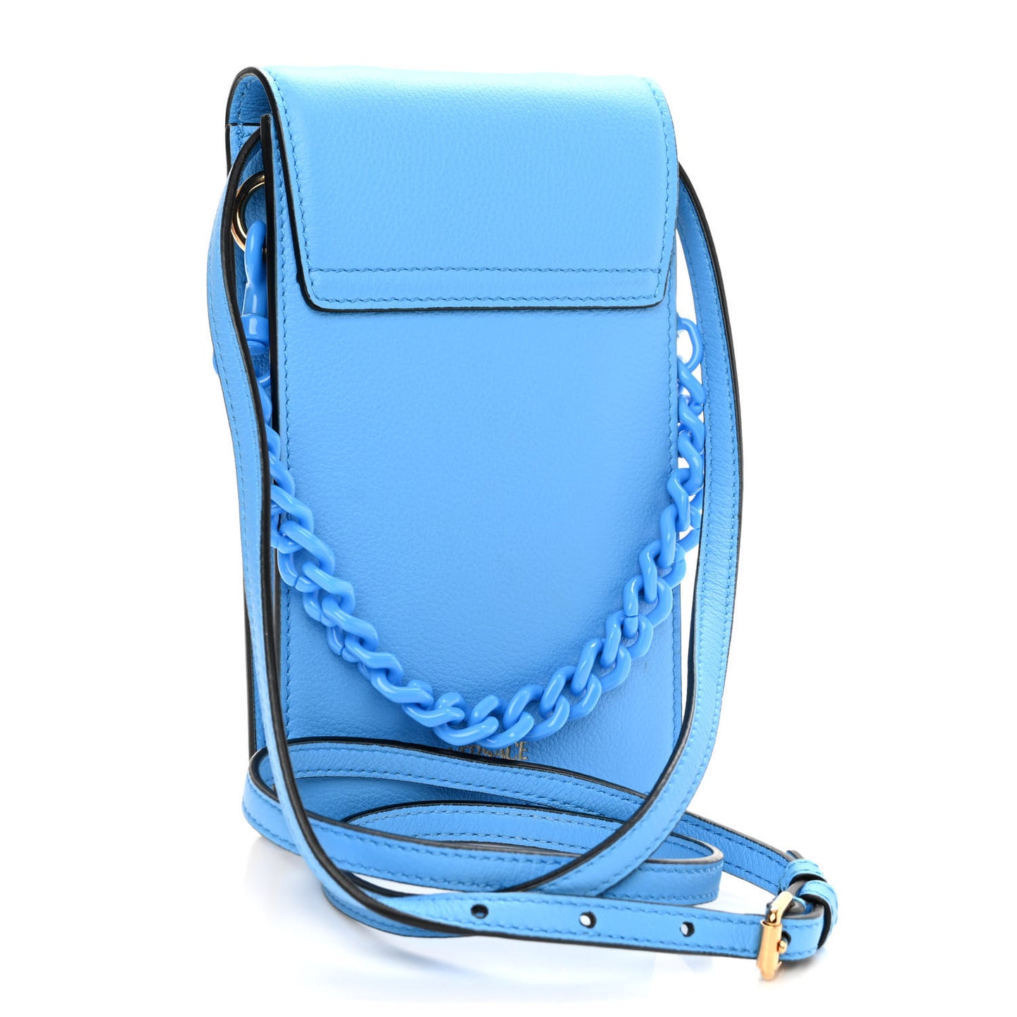 Calfskin La Medusa Chain Crossbody Phone Pouch DV Blue