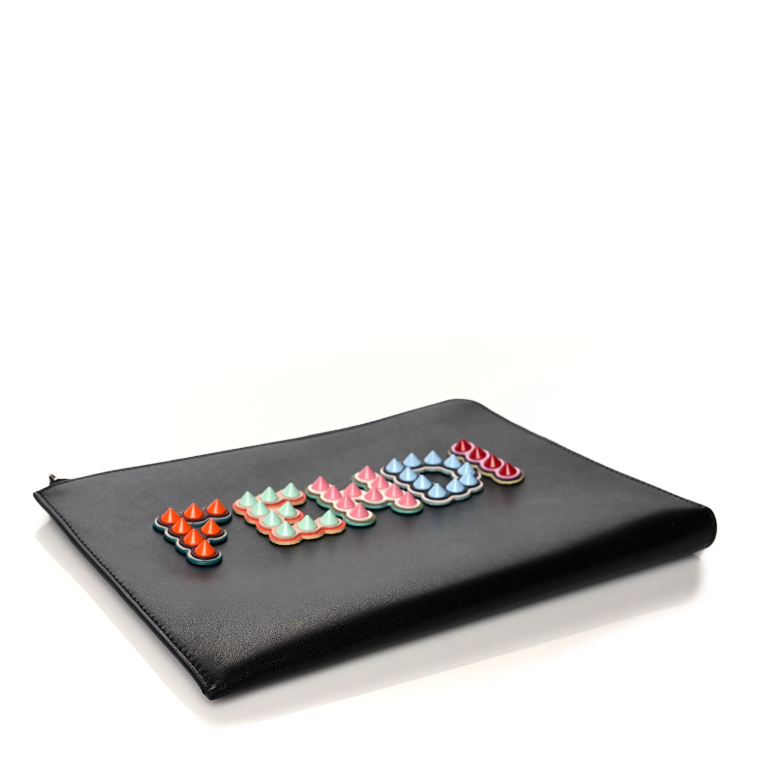 Fendi Vitello Liberty Fun Fair Studded Zip Around Pouch Black Multicolor 3 of 9