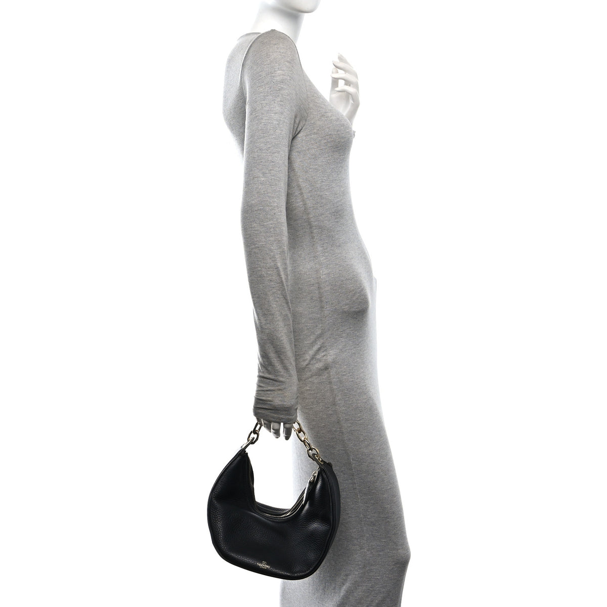 Valentino Garavani Grainy Calfskin Small Vlogo Moon Hobo Bag Black 2 of 9