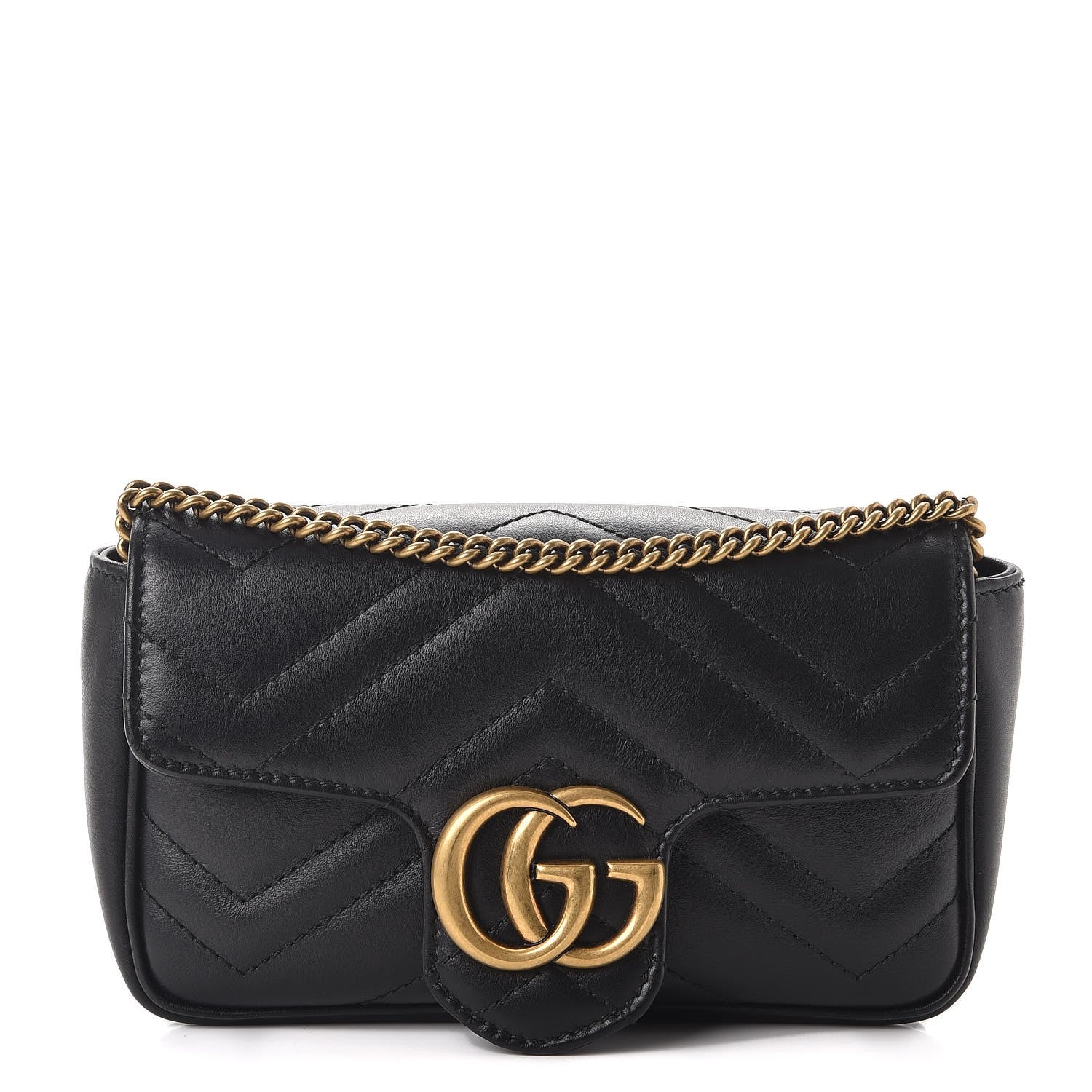 Gucci Calfskin Matelasse Super Mini GG Marmont Shoulder Bag Black 1 of 10
