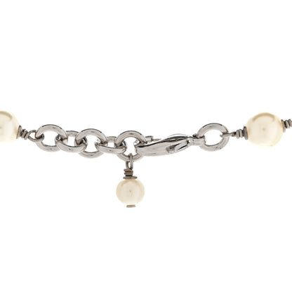 Chanel Graduated Pearl Crystal CC Long Necklace Silver 5 of 10