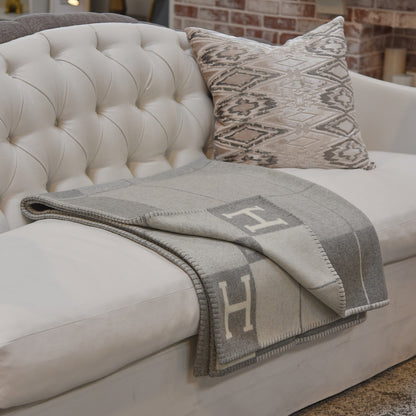 Hermes Wool Cashmere Avalon III Blanket Ecru Gris Clair 3 of 8