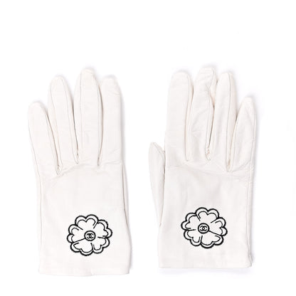 Chanel Lambskin Camellia Embroidered CC Gloves 7.5 White 1 of 5