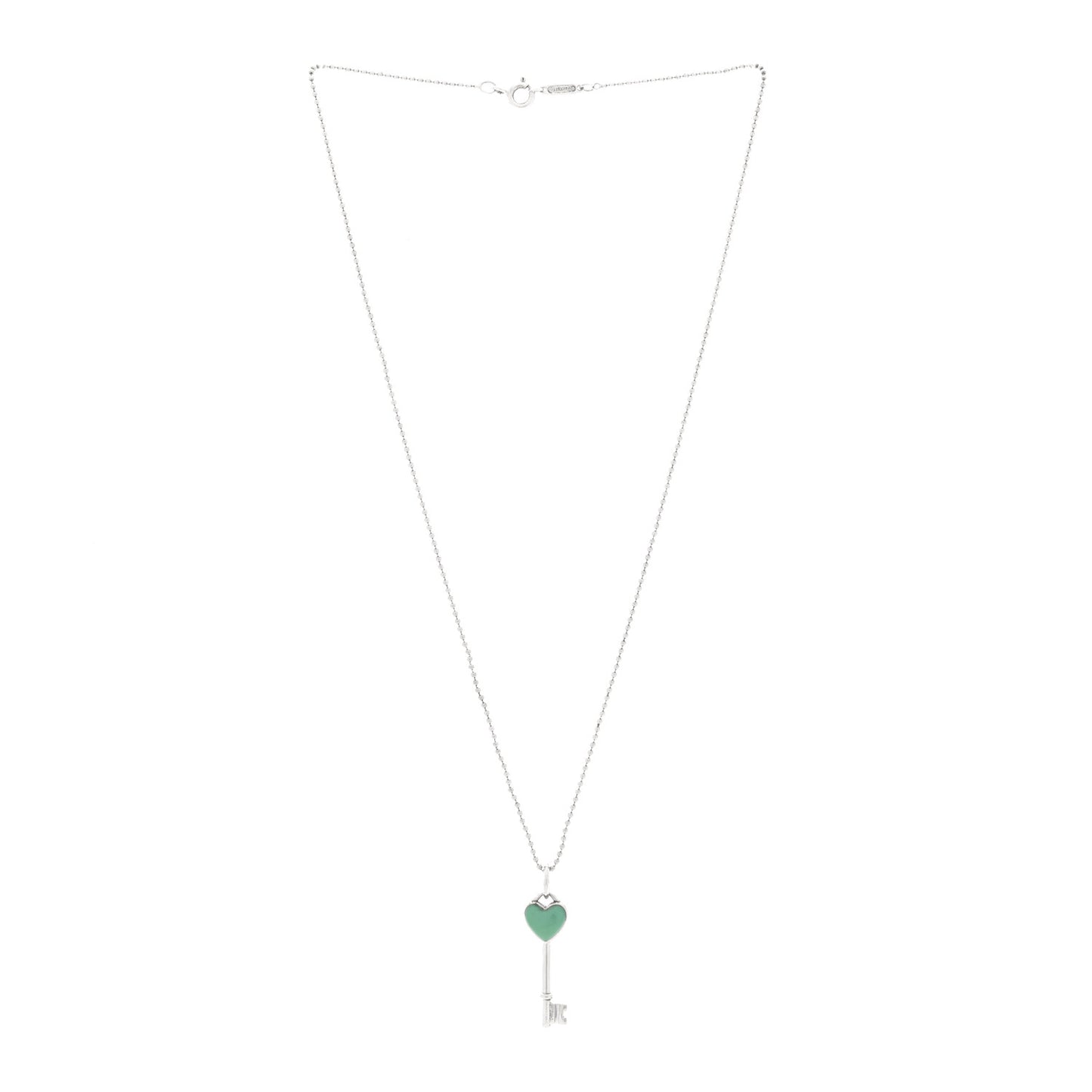 Sterling Silver Enamel Heart Key Pendant Necklace Blue