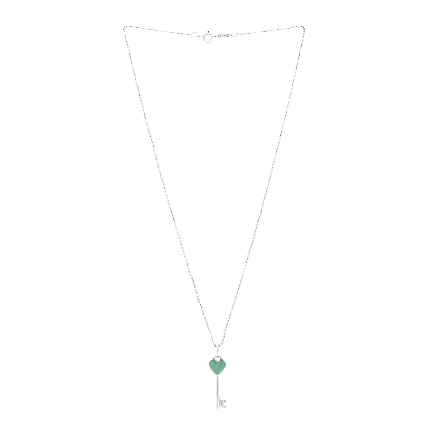 Tiffany Sterling Silver Enamel Heart Key Pendant Necklace Blue 3 of 5