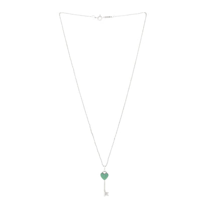 Tiffany Sterling Silver Enamel Heart Key Pendant Necklace Blue 3 of 5