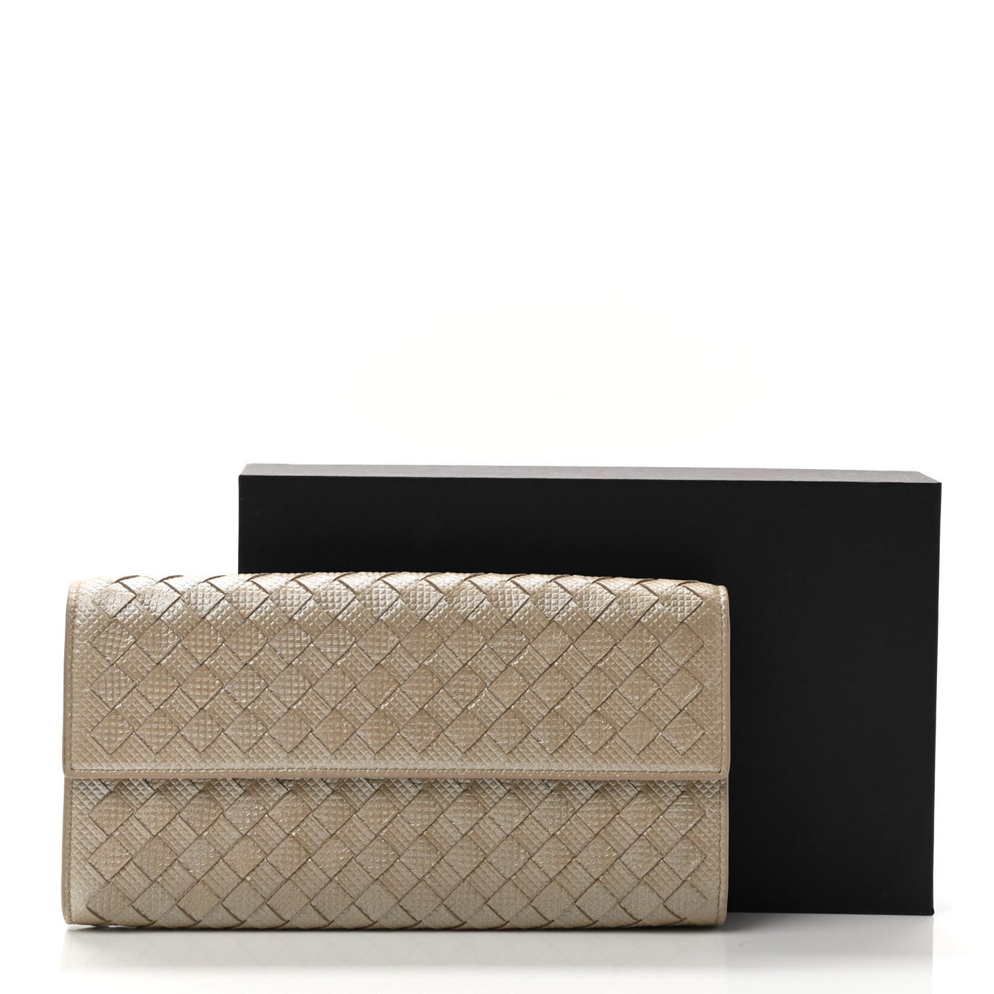 Metallic Nappa Intrecciato Continental Flap Wallet Beige