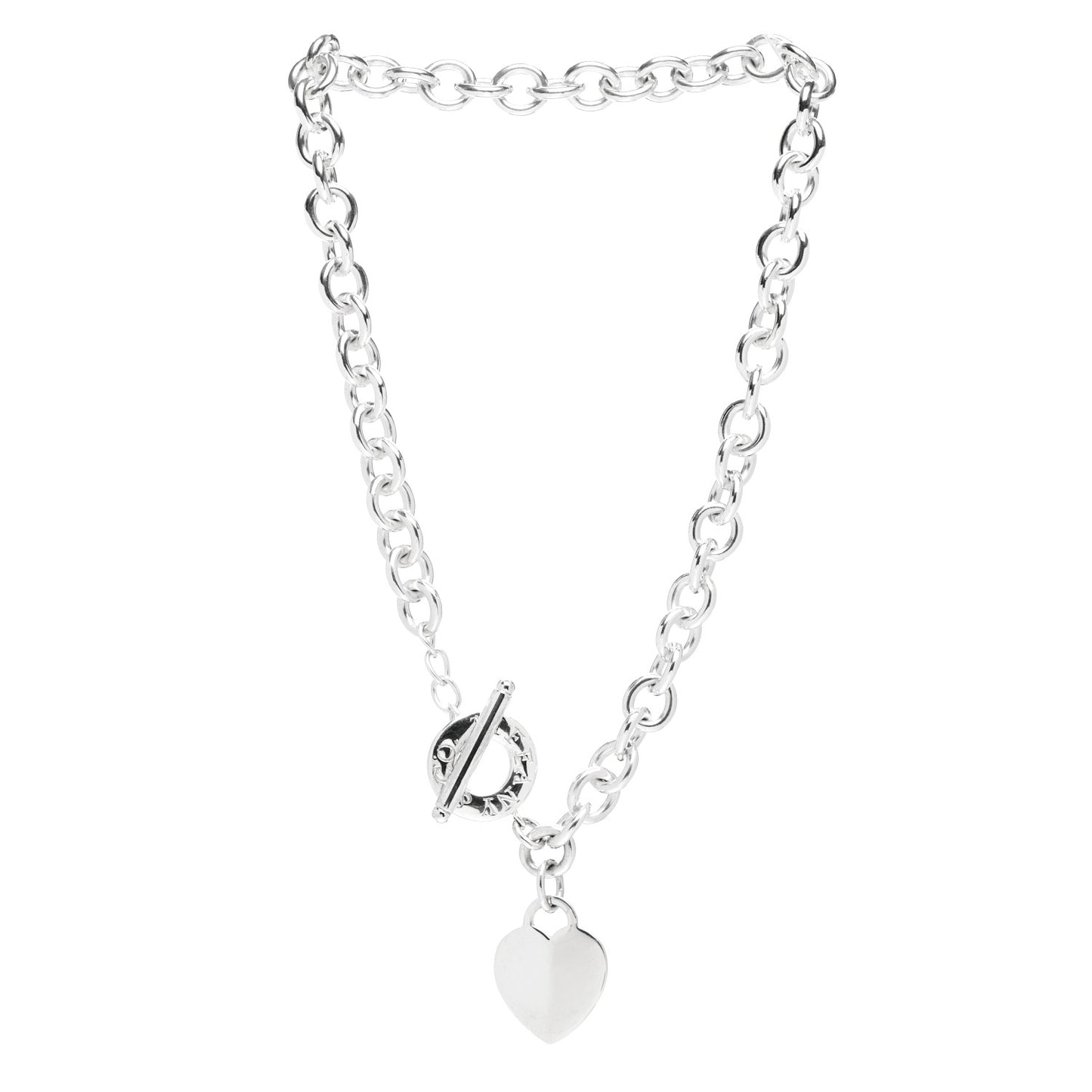 Sterling Silver Heart Tag Toggle Necklace