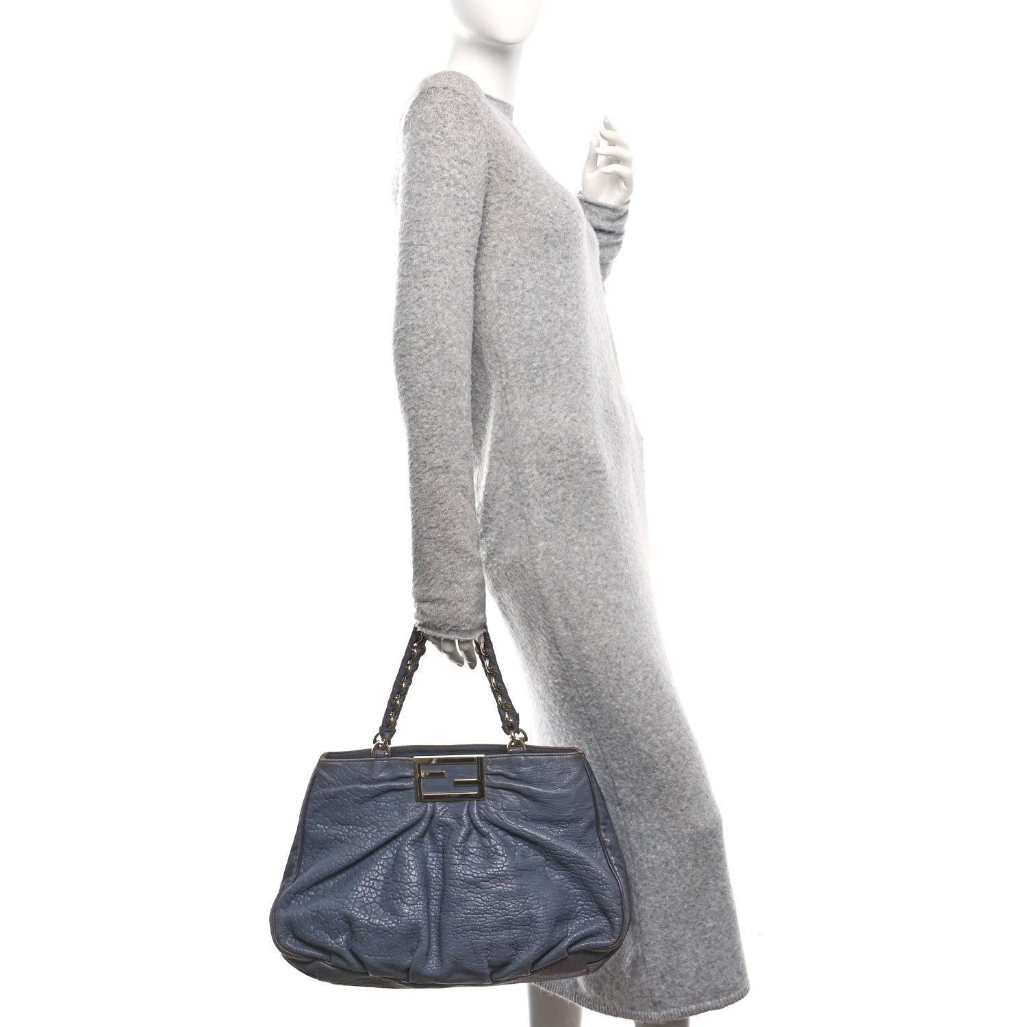 Fendi Crinkled Lambskin Mia Tote Blue 2 of 10