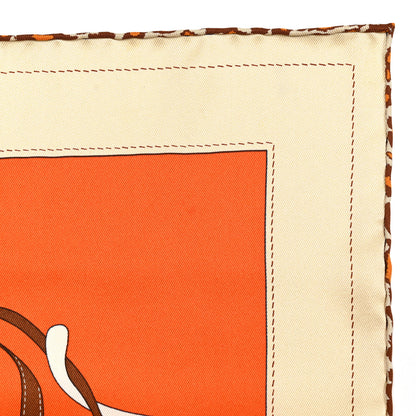 Hermes Vintage Silk Monsieur Et Madame Scarf 70 Creme Orange Marron 7 of 7