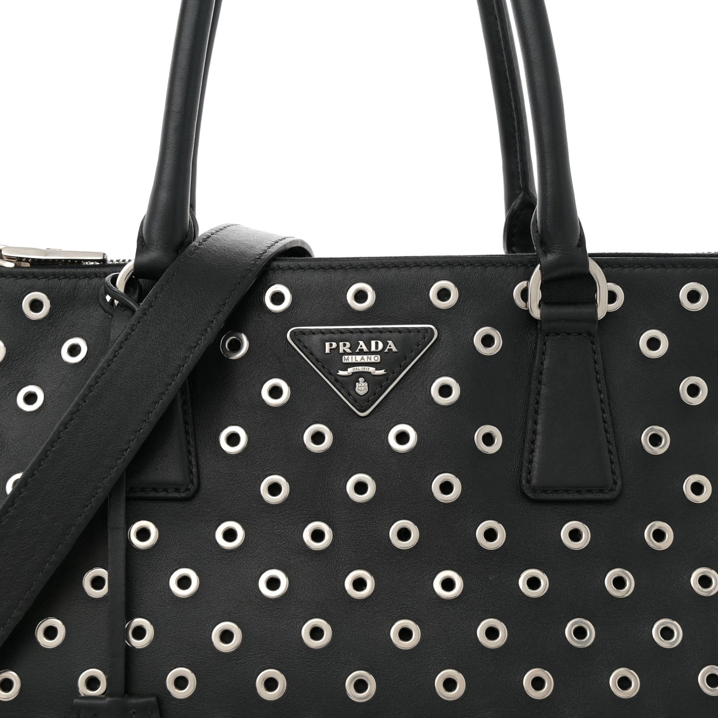 City Calf Grommet Large Double Zip Tote Black