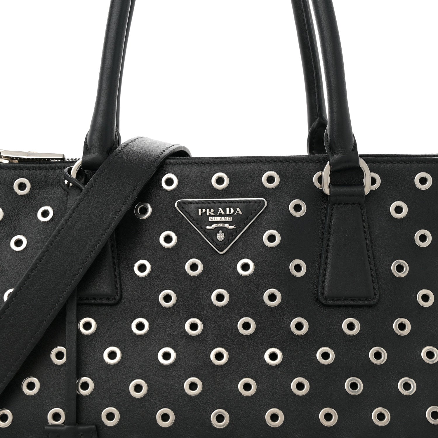 Prada City Calf Grommet Large Double Zip Tote Black 7 of 14