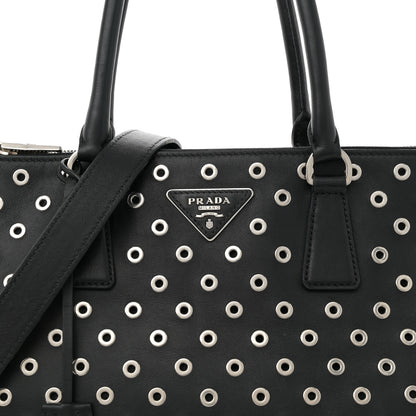 Prada City Calf Grommet Large Double Zip Tote Black 7 of 14
