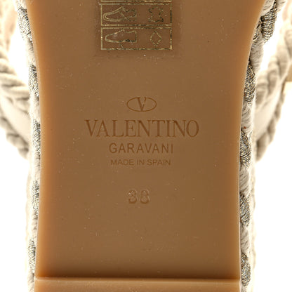 Valentino Garavani Calfskin Rockstud Torchon Espadrille 25/95mm Wedge Sandals 38 Light Ivory 6 of 7