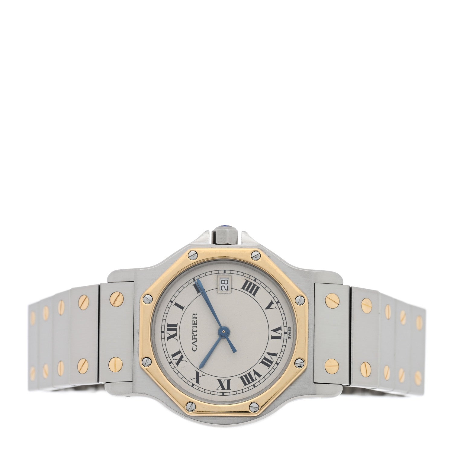 Cartier Stainless Steel 18K Yellow Gold 29mm Santos Octagon Quartz Watch 2 of 5