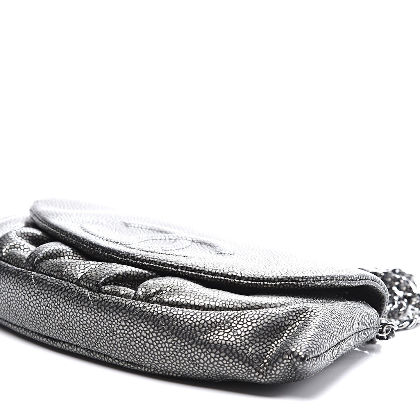 Metallic Caviar Half Moon Wallet On Chain WOC Dark Silver