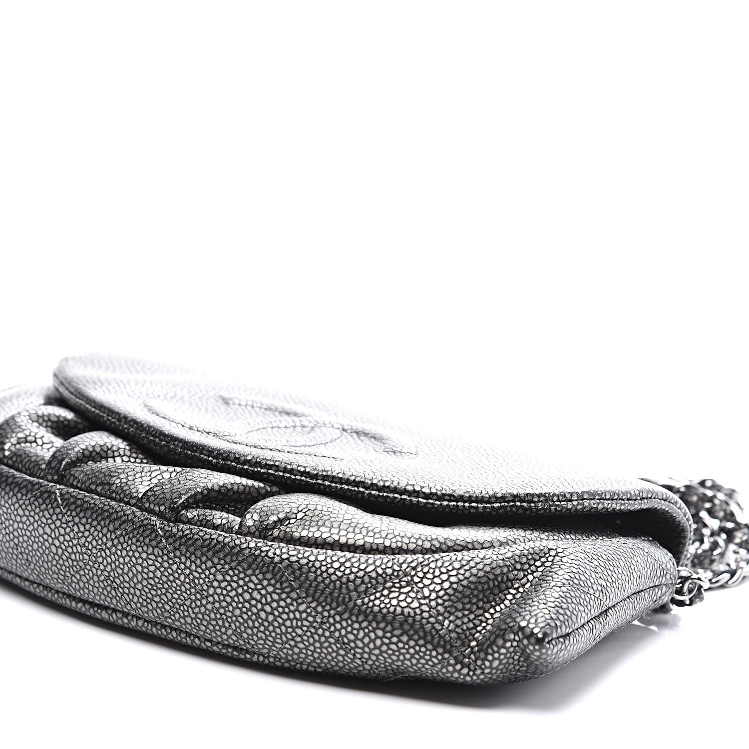 Chanel Metallic Caviar Half Moon Wallet On Chain WOC Dark Silver 9 of 13