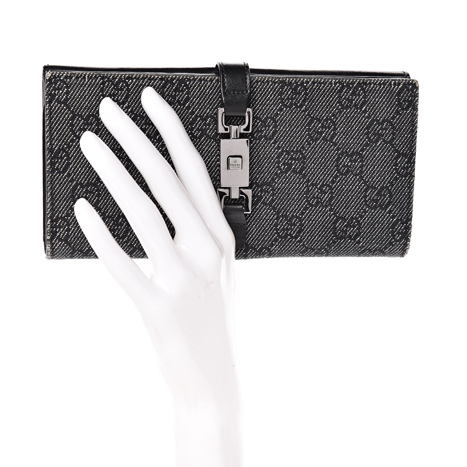Gucci Denim Calfskin Monogram Blake Continental Wallet Black 2 of 8