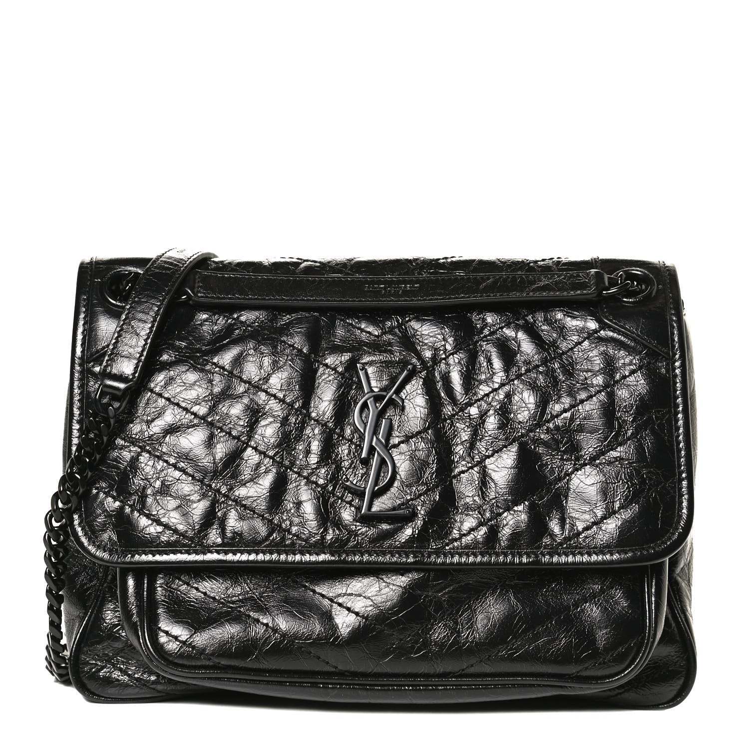 Saint Laurent Crinkled Calfskin Matelasse Monogram Medium Niki Chain Satchel Black 1 of 11