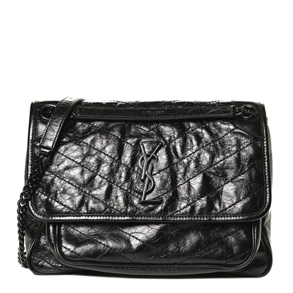 Saint Laurent Crinkled Calfskin Matelasse Monogram Medium Niki Chain Satchel Black 1 of 11