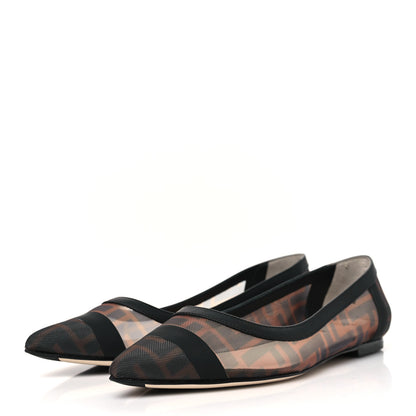 Fendi Mesh FF Skimmer Ballerina Flats 36 Tobacco Moro Black 3 of 8