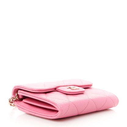 Chanel Caviar Quilted Flap Card Holder On Chain Pink 4 of 11