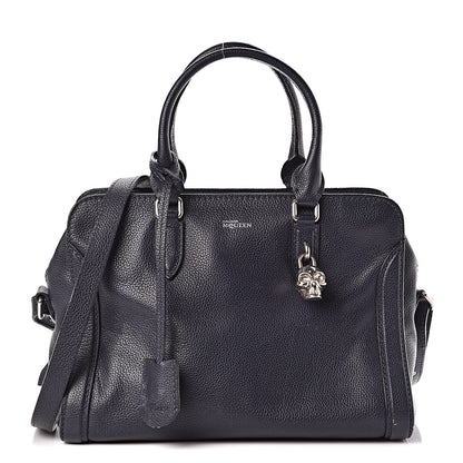 Alexander McQueen Pebbled Calfskin Small Skull Padlock Zip Around Tote Navy 1 of 16